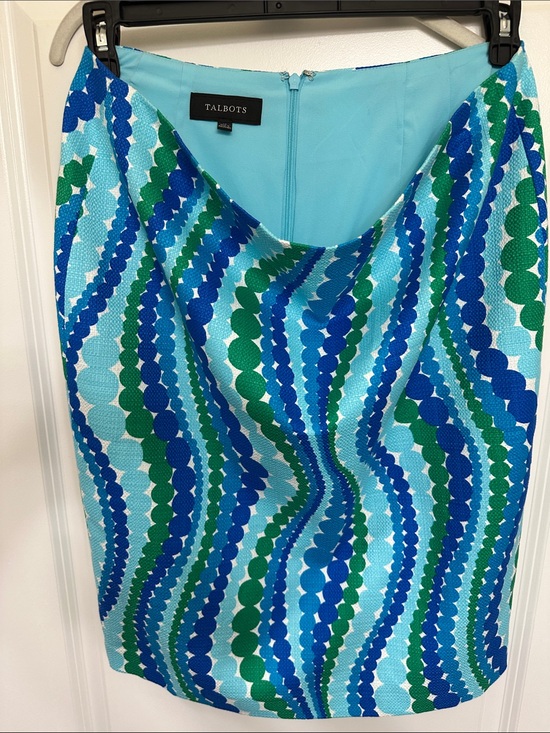 Talbots Dresses & Skirts - Talbots Women’s Teal, Royal Blue & Green Wave-Print Skirt- Size 12